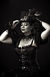 Steampunk Young Woman Emotional Portrait Stock Photo
