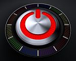 Stop Button With Glowing Red Lights On Dark Console Stock Photo