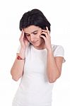 Stressed Woman On The Phone Stock Photo