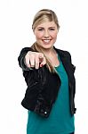 Stylish Blonde Teen Girl Pointing You Out Stock Photo