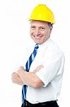 Successful Architect In Yellow Hard-hat Stock Photo
