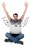 Successful Smiling Man With Laptop Stock Photo