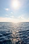 Sun On Blue Sky And Sea In Summer Thailand Stock Photo