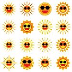 Sun Smile And Wear Sunglass Icon Set On White Background Stock Photo