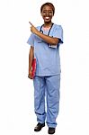 Surgeon Doctor Pointing Up Stock Photo
