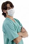 Surgeon In Scrubs With Facemask Stock Photo