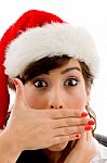 Surprised Christmas Woman Stock Photo