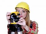 Surveyour With Theodolite Stock Photo