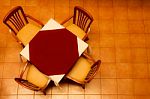 Table In Restaurant, Taken From High Angle Stock Photo