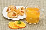 Tea Break, Orange Tea With Little  Croissant Stock Photo