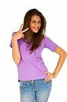 Teenage Girl Giving Peace Sign Stock Photo