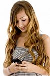 Teenage Girl Holding Mobile Stock Photo