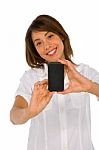 Teenage girl Holding Smartphone Stock Photo
