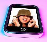 Teenage Girl Photo On Mobile Screen Stock Photo