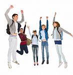 Teenage Students Jumping Stock Photo