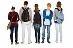 Teenage Students With Backpack Stock Photo
