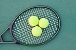 Tennis Court With Ball And Racket Stock Photo
