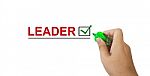 Text Leader In Red Colour With Isolated Hand Stock Photo