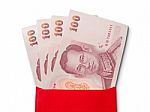 Thai Banknotes In Red Envelope Stock Photo