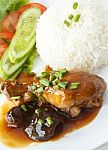 Thai Food Chicken Stew And Steamed Rice Stock Photo