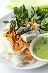 Thai  Noodle Salad With Fish Stock Photo