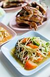 Thai Papaya Salad Hot And Spicy , Som Tam Stock Photo