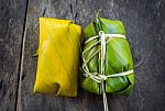 Thai Style Dessert, Made From Banana And Glutinous Rice, Wrap Wi Stock Photo