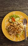Thai Style Fried Noodle With Chicken And Vegetable Stock Photo