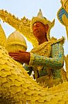 Thai Style Wax Angel Statue  In Candle Festival At Ubonratchatha Stock Photo