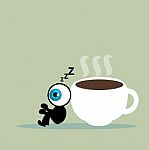 The Blue Eye Sleep With Coffee Cup Stock Photo