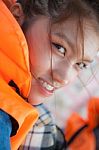 The Girl In Life Jacket Stock Photo
