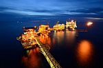 The  Large Offshore Oil Rig At Night Stock Photo