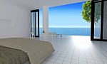 The Modern Bedroom With Sea View Interior For Vacation And Summe Stock Photo