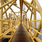 The Pathway Bridge Of Offshore Oil Rig Platform Stock Photo