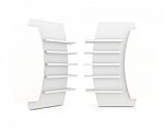 The Shelves Are Designed With Circular Features. White Label For Stock Photo
