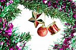 The Star,balls And Drums Hanging On Christmas Tree Stock Photo
