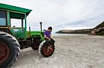 The Tractor On The Cape Bridgewater Stock Photo