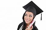 Thoughtful Graduation Woman With Diploma Looking On Copy Space Stock Photo