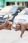 Thumbs Up Thumbs Down. Like And Dislike. Yes And No Concept Stock Photo