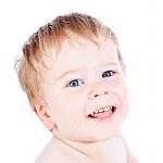 Toddler Blond And Blue Eyes Boy Stock Photo