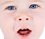 Toddler Blond And Blue Eyes Boy Child With Various Facial Expres Stock Photo