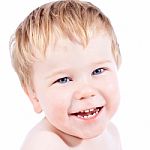 Toddler Blond And Blue Eyes Boy Child With Various Facial Expres Stock Photo
