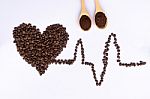 Top View Coffee Bean In Heart Shape  Heart Beat Stock Photo