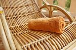 Towel On Rattan Chair Stock Photo