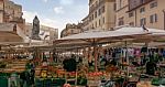 Traditional Outdoor Food Market Of Campo De Fiori In Rome Stock Photo