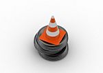 Traffic Cone With Tyre Stock Photo