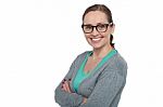 Trendy Bespectacled Woman Dressed In Casuals Stock Photo