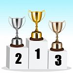 Trophy On Winning Podium Stock Photo