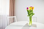Tulips On Table Stock Photo