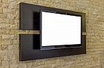 Tv On Brick Wall - Modern Living Room Interior Stock Photo